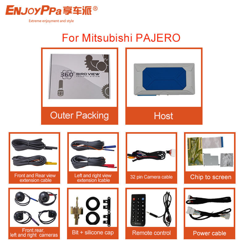1 GB LPDDR4 360 voertuigcamerasysteem voor Mitsubishi PAJERO LCD-scherm Bird View DVR