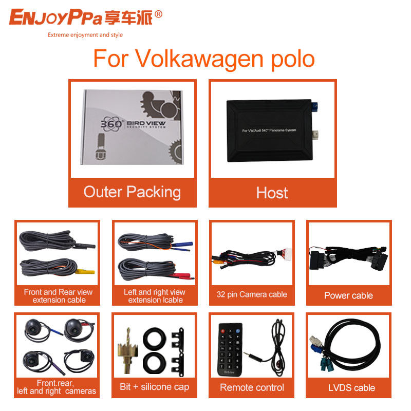 Lcd-scherm 360 graden camera auto kit voor volkswagen polo 4 way opname