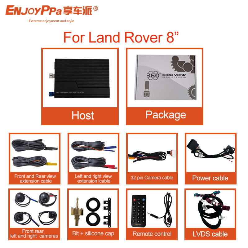 360 graden autocamera systeem voor Land Rover 8''scherm 4 Way Driving Recorder
