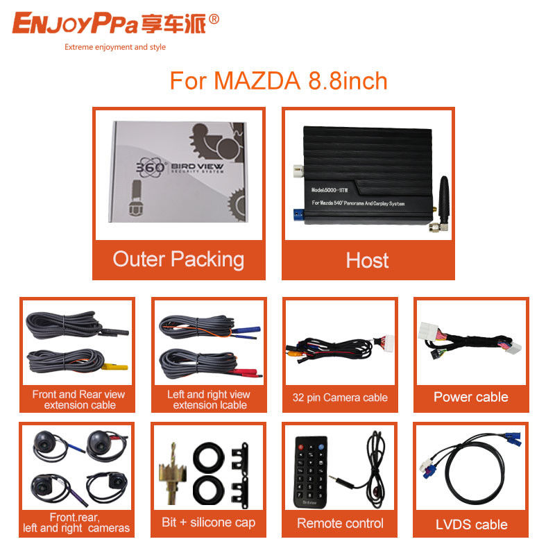 Waterdicht HD nachtzicht 360 autocamera systeem voor Mazda 8,8 inch scherm